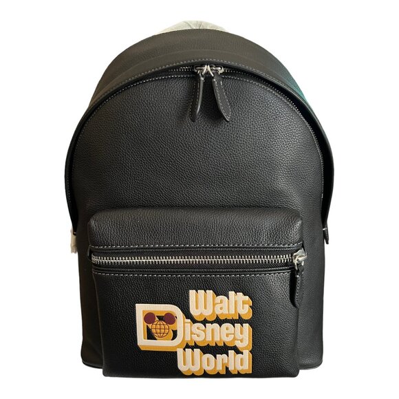 Disney X Coach Walt Disney World Pebbled Black Leather Backpack Plus Dustcover - Picture 1 of 12